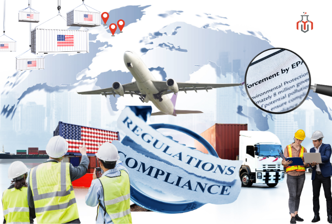 Illustration of US chemical import compliance, TSCA regulations and EPA oversight.